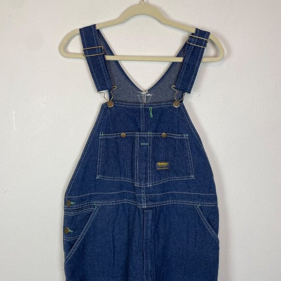 Vintage OshKosh 38x23 Blue Denim Adult Overalls Hemmed Made in USA Vestback - Picture 2 of 9